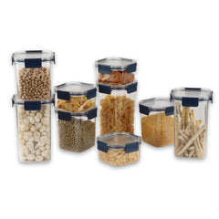 Stack Lock Glass Storage Jar, Set of 9 Blue