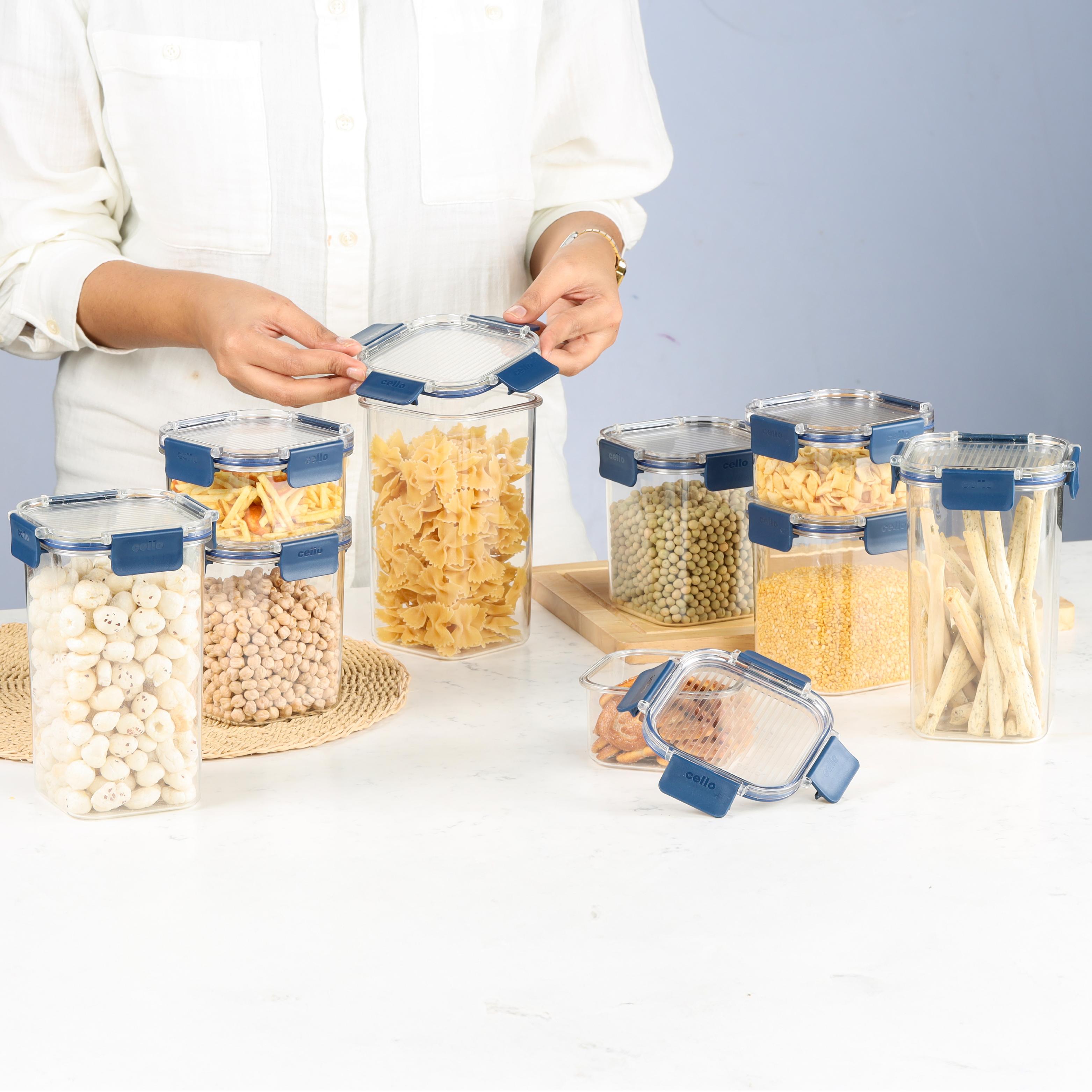 Stack Lock Glass Storage Jar, Set of 9 Blue