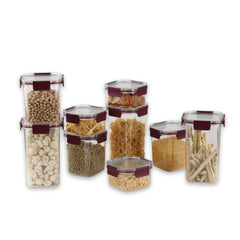 Stack Lock Glass Storage Jar, Set of 9 Maroon