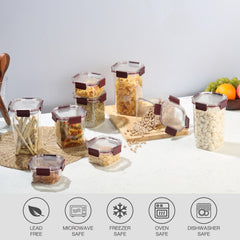 Stack Lock Glass Storage Jar, Set of 9 Maroon