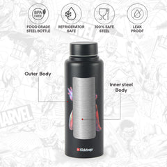 Vortex Kids Steel Water Bottle 3D Design, 720 ml Iron Man / 720 ml