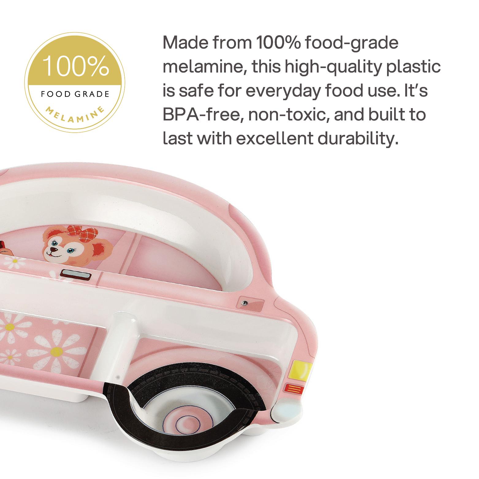 Melmo Racers Kids Melamine Plate, 1 Piece Pink