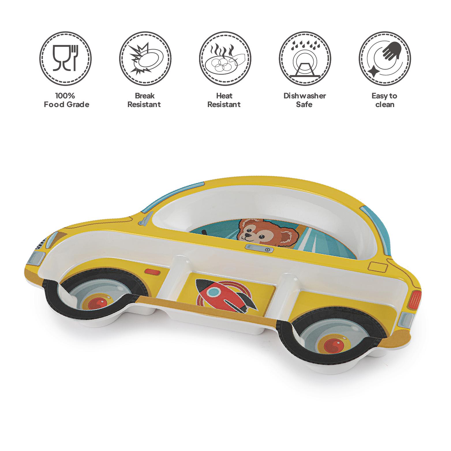 Melmo Racers Kids Melamine Plate, 1 Piece Yellow