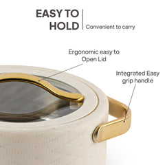 Velvetto Deluxe Insulated Steel Casserole with Glass lid Cream / 1500ml