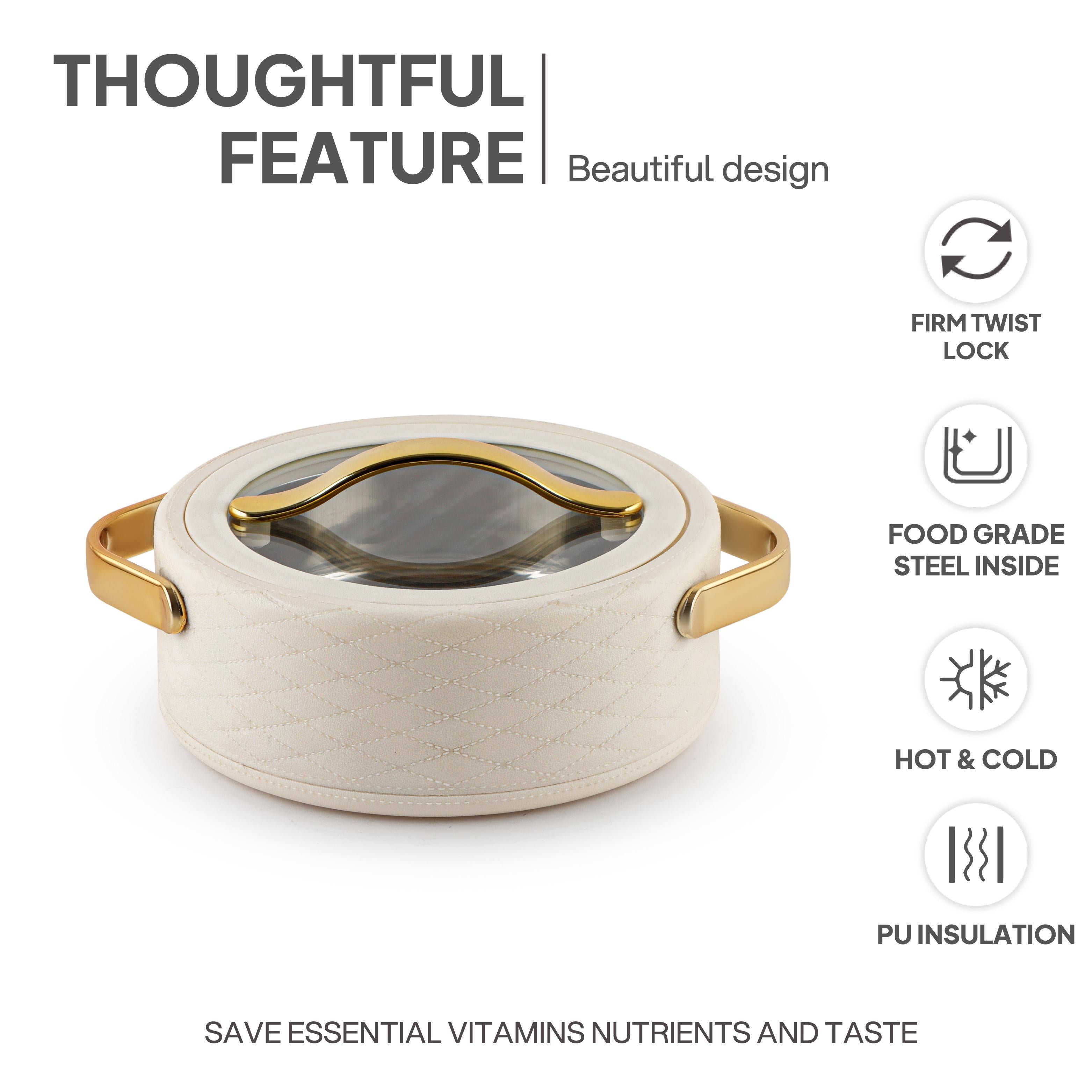 Velvetto Deluxe Insulated Steel Casserole with Glass lid Cream / 1500ml