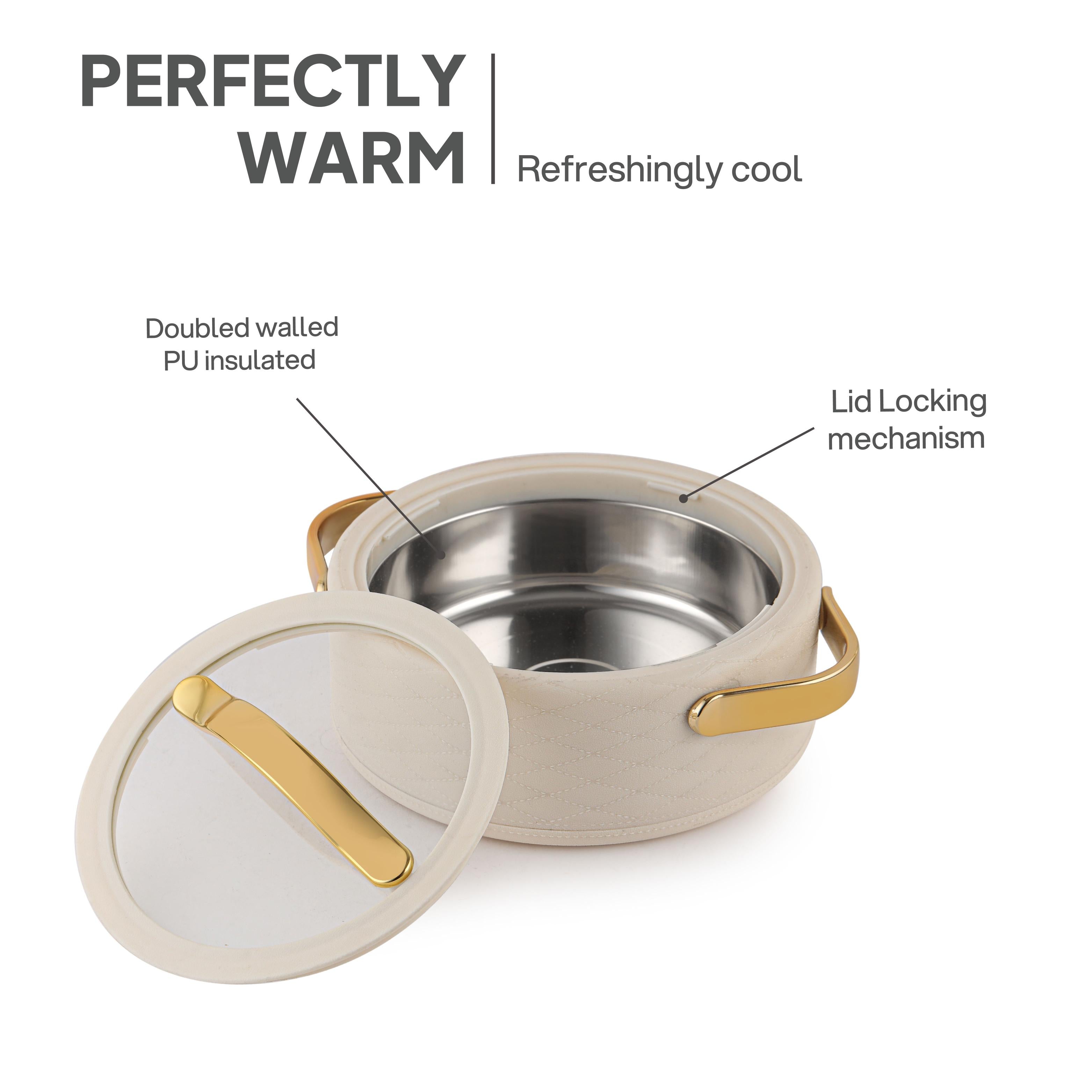 Velvetto Deluxe Insulated Steel Casserole with Glass lid Cream / 1500ml