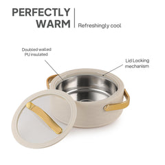 Velvetto Deluxe Insulated Steel Casserole with Glass lid Cream / 1500ml