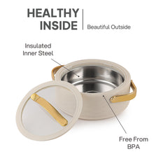 Velvetto Deluxe Insulated Steel Casserole with Glass lid Cream / 1500ml