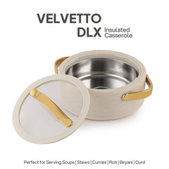 Velvetto Deluxe Insulated Steel Casserole with Glass lid Cream / 1500ml