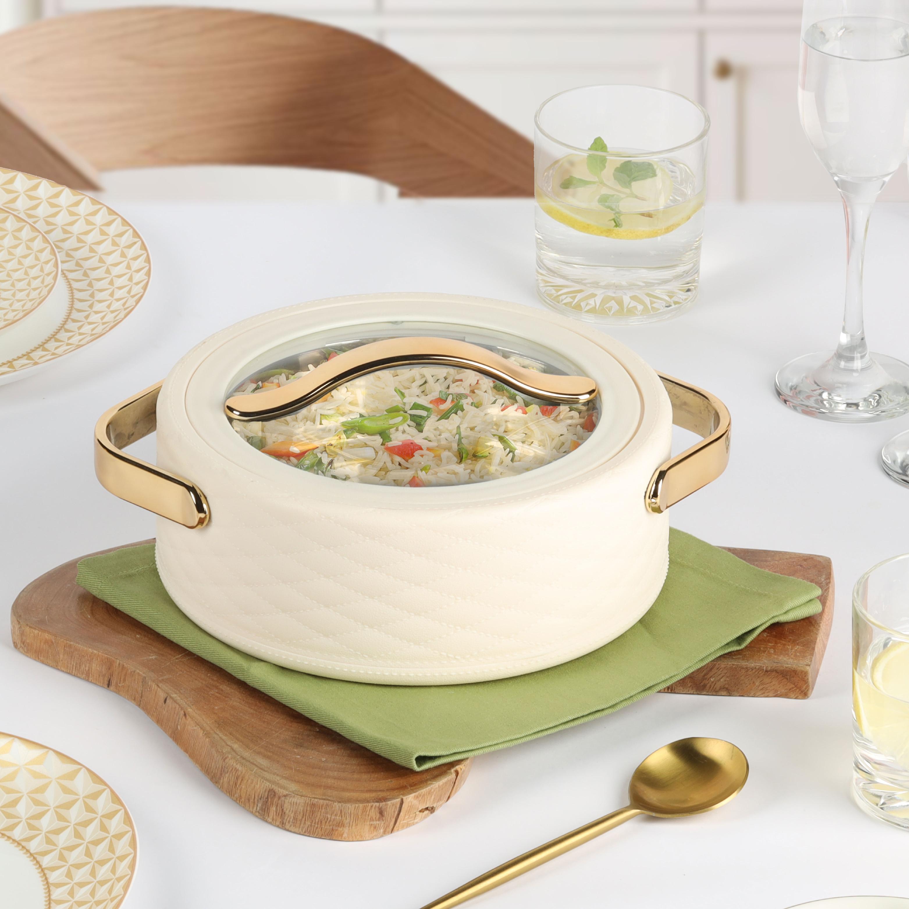 Velvetto Deluxe Insulated Steel Casserole with Glass lid Cream / 1500ml