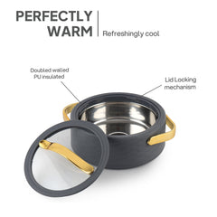 Velvetto Deluxe Insulated Steel Casserole with Glass lid Grey / 1500ml