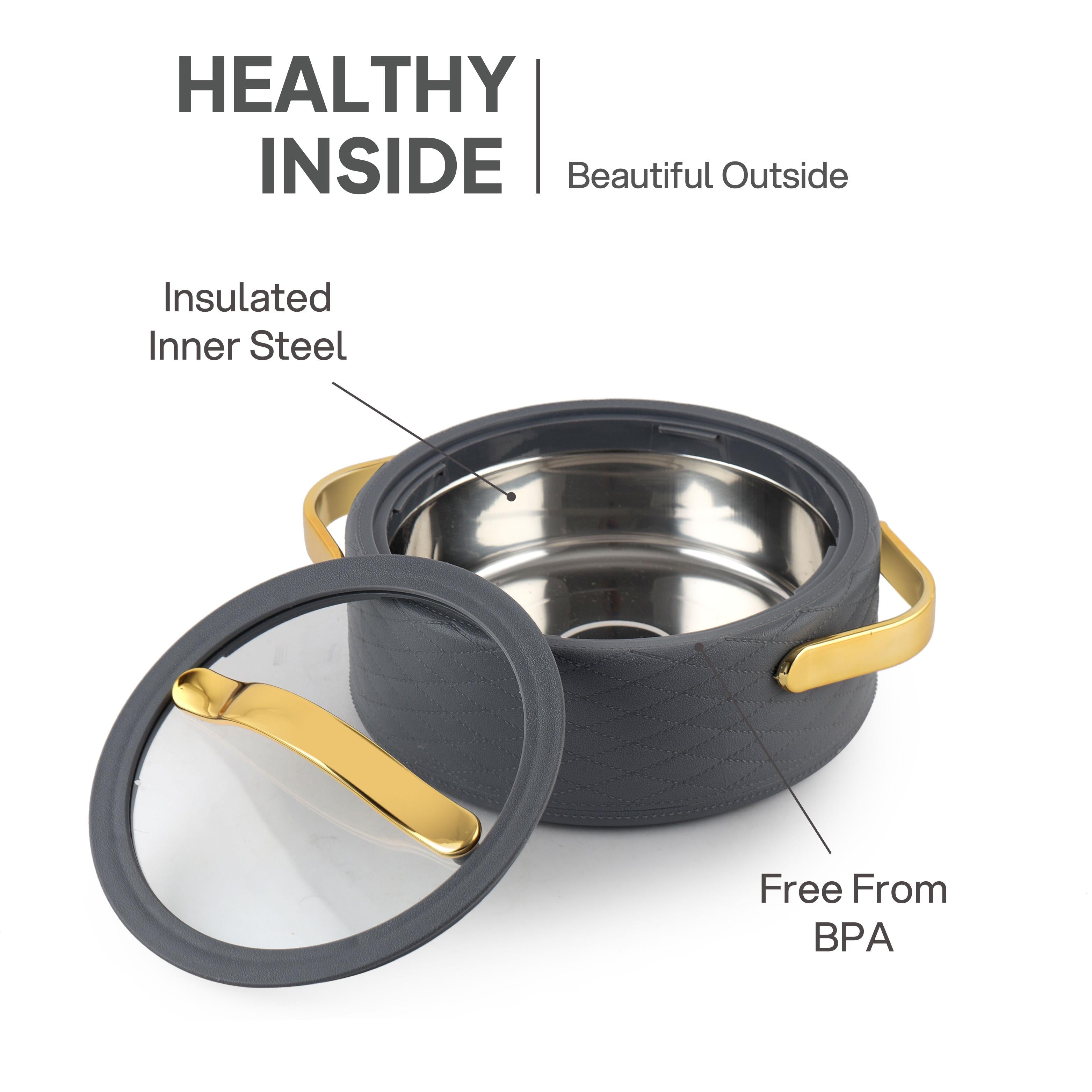 Velvetto Deluxe Insulated Steel Casserole with Glass lid Grey / 1500ml