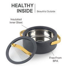 Velvetto Deluxe Insulated Steel Casserole with Glass lid Grey / 1500ml