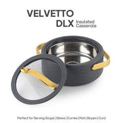 Velvetto Deluxe Insulated Steel Casserole with Glass lid Grey / 1500ml