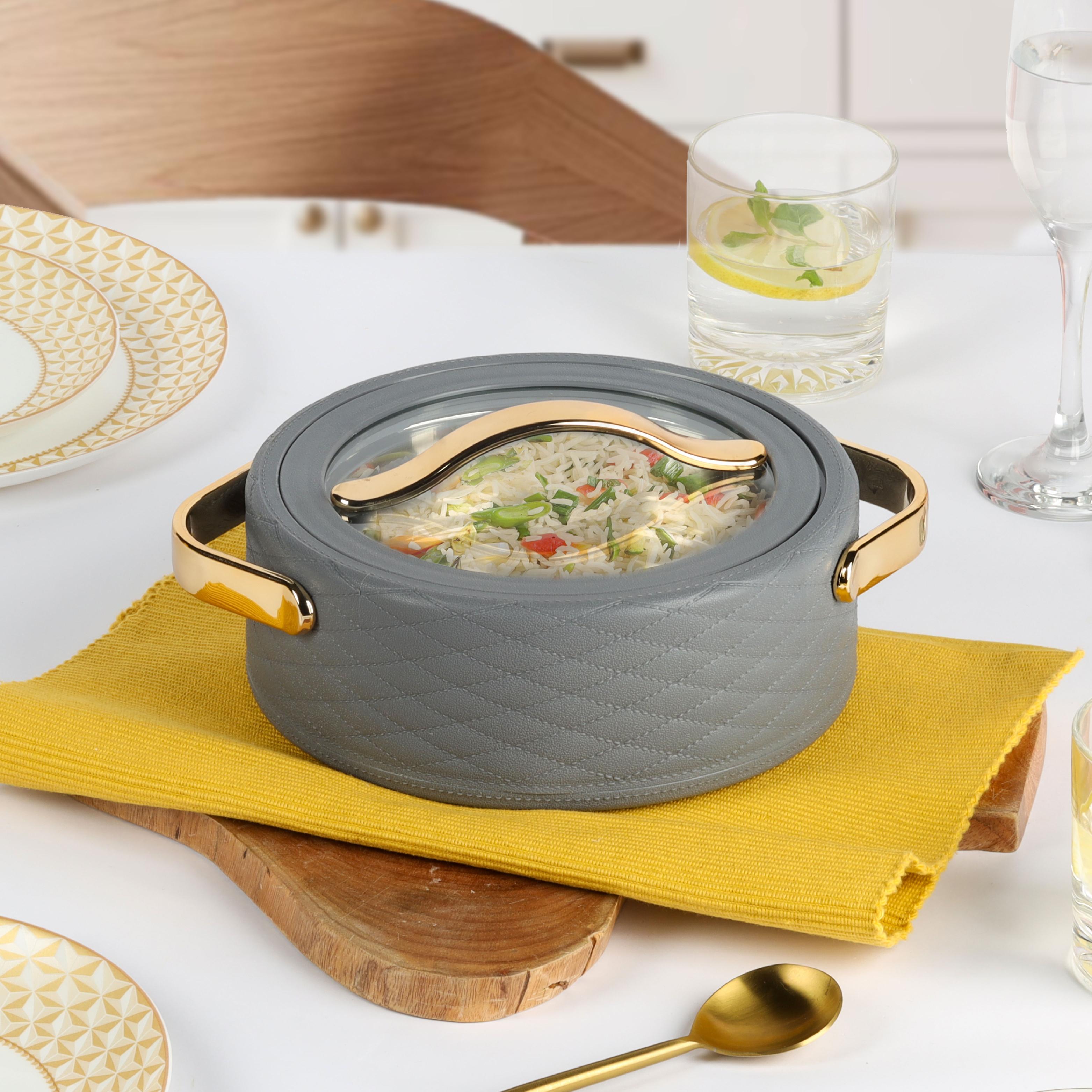 Velvetto Deluxe Insulated Steel Casserole with Glass lid Grey / 1500ml