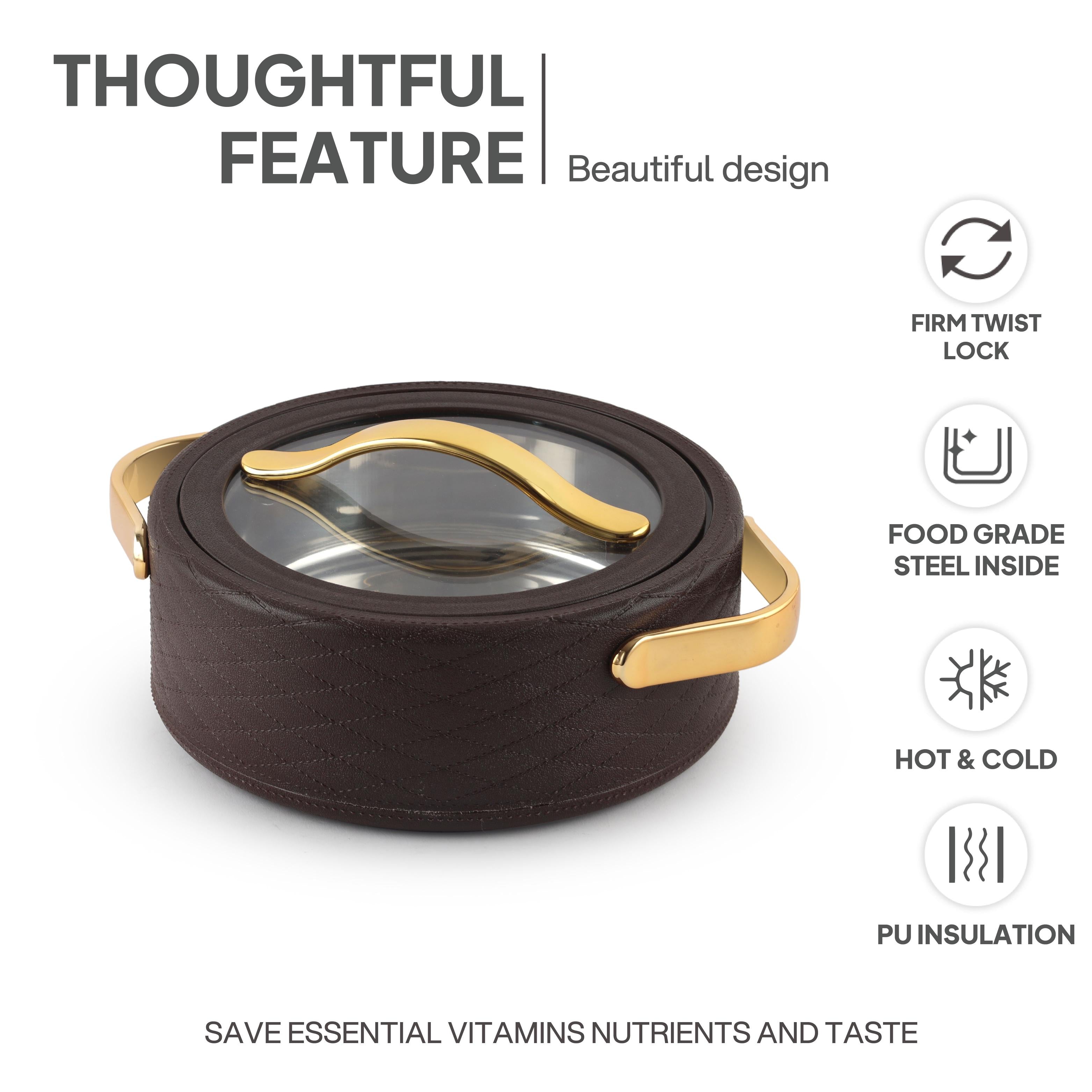 Velvetto Deluxe Insulated Steel Casserole with Glass lid Brown / 1500ml