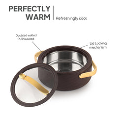 Velvetto Deluxe Insulated Steel Casserole with Glass lid Brown / 1500ml