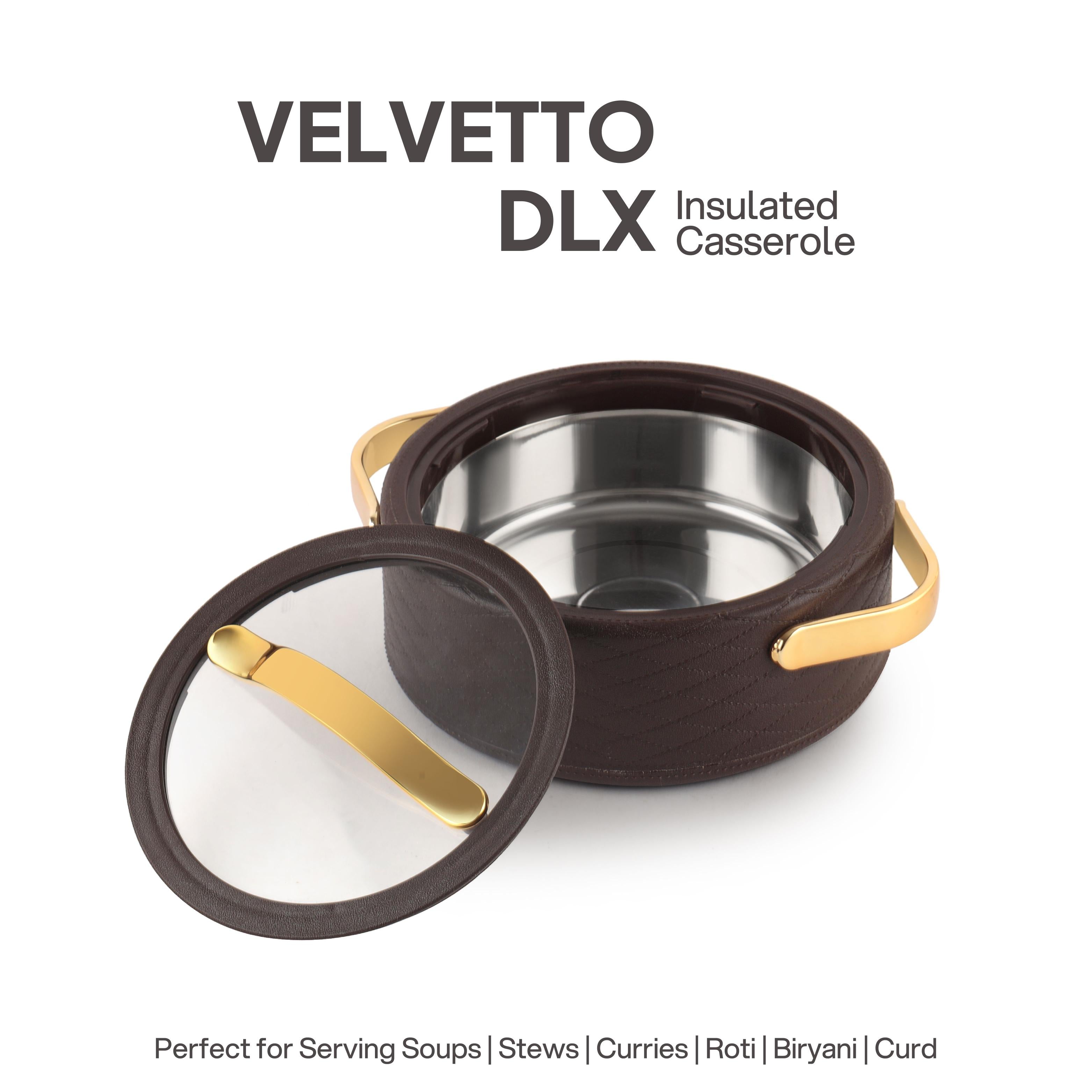 Velvetto Deluxe Insulated Steel Casserole with Glass lid Brown / 1500ml