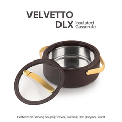 Velvetto Deluxe Insulated Steel Casserole with Glass lid Brown / 1500ml