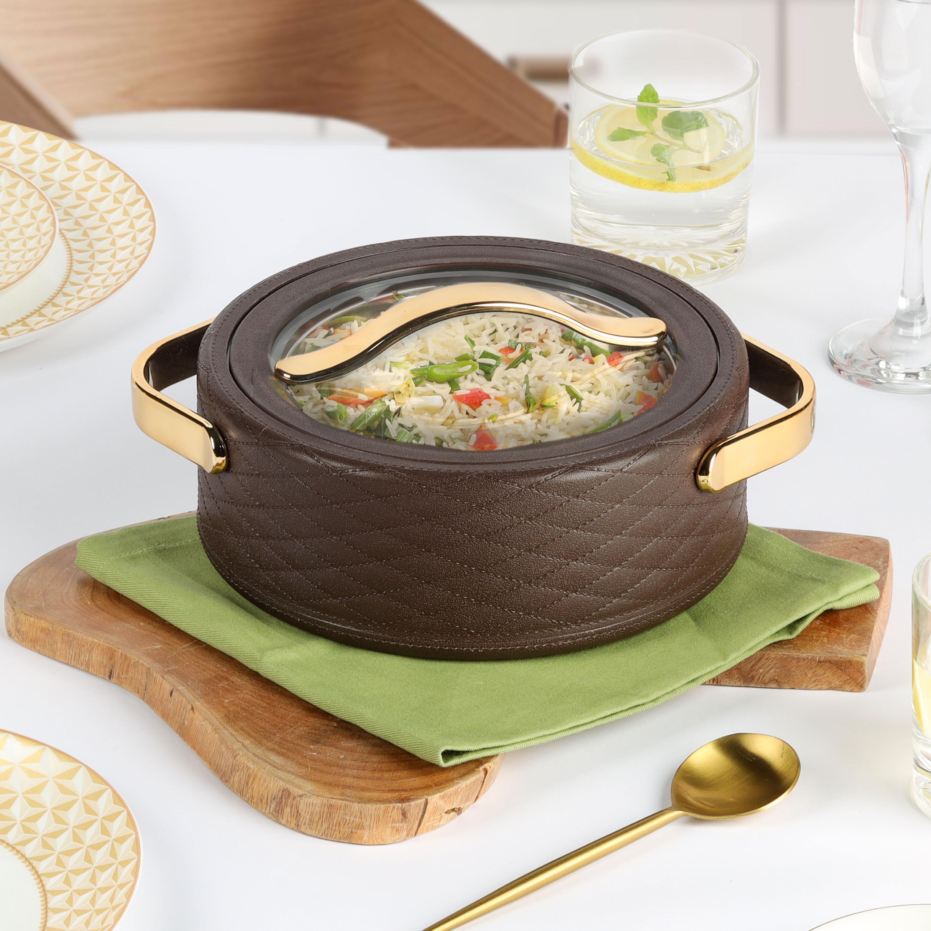 Velvetto Deluxe Insulated Steel Casserole with Glass lid Brown / 1500ml