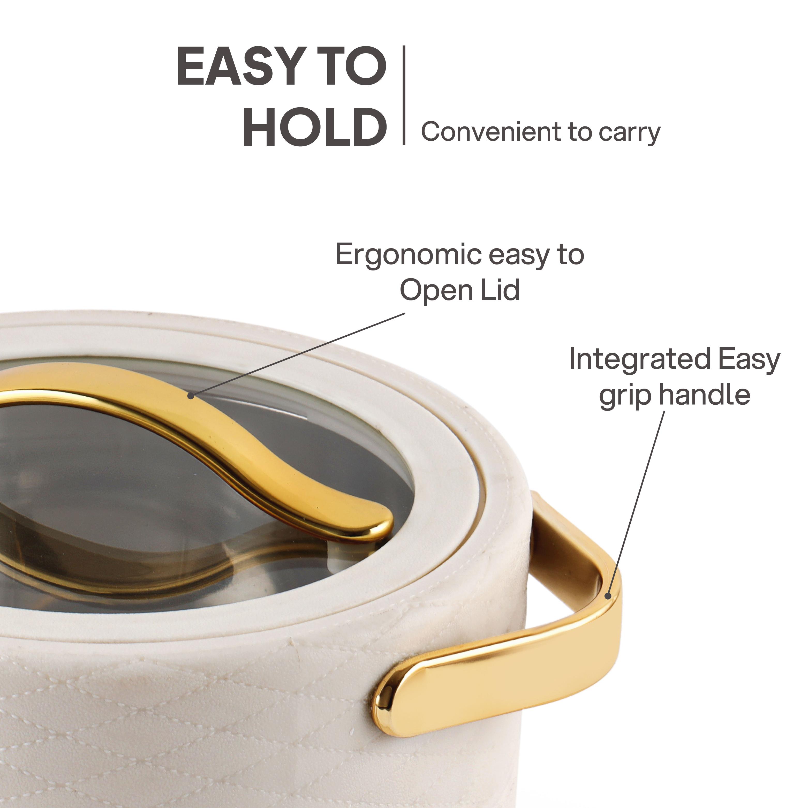 Velvetto Deluxe Insulated Steel Casserole with Glass lid Cream / 2000ml