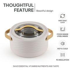 Velvetto Deluxe Insulated Steel Casserole with Glass lid Cream / 2000ml