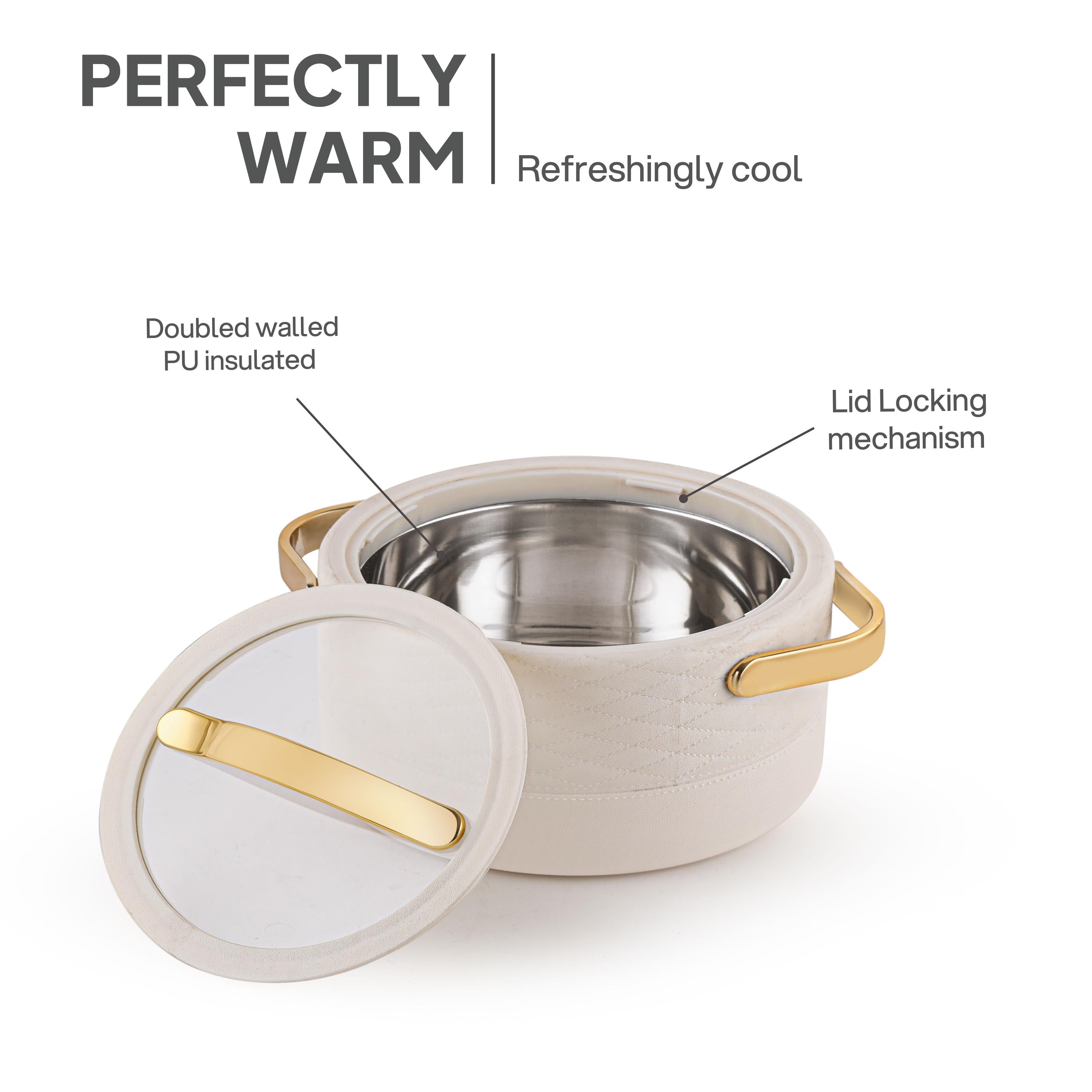 Velvetto Deluxe Insulated Steel Casserole with Glass lid Cream / 2000ml