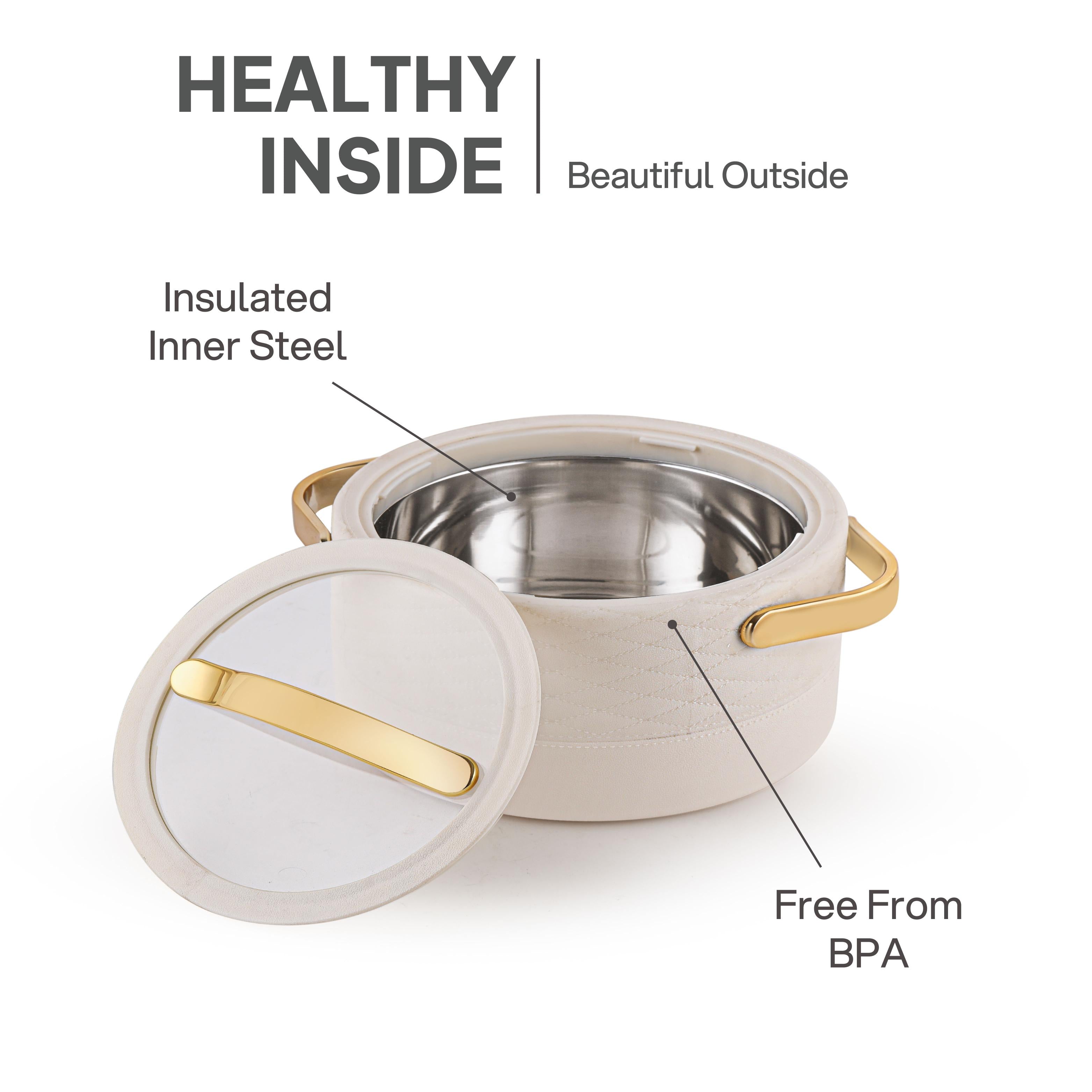 Velvetto Deluxe Insulated Steel Casserole with Glass lid Cream / 2000ml