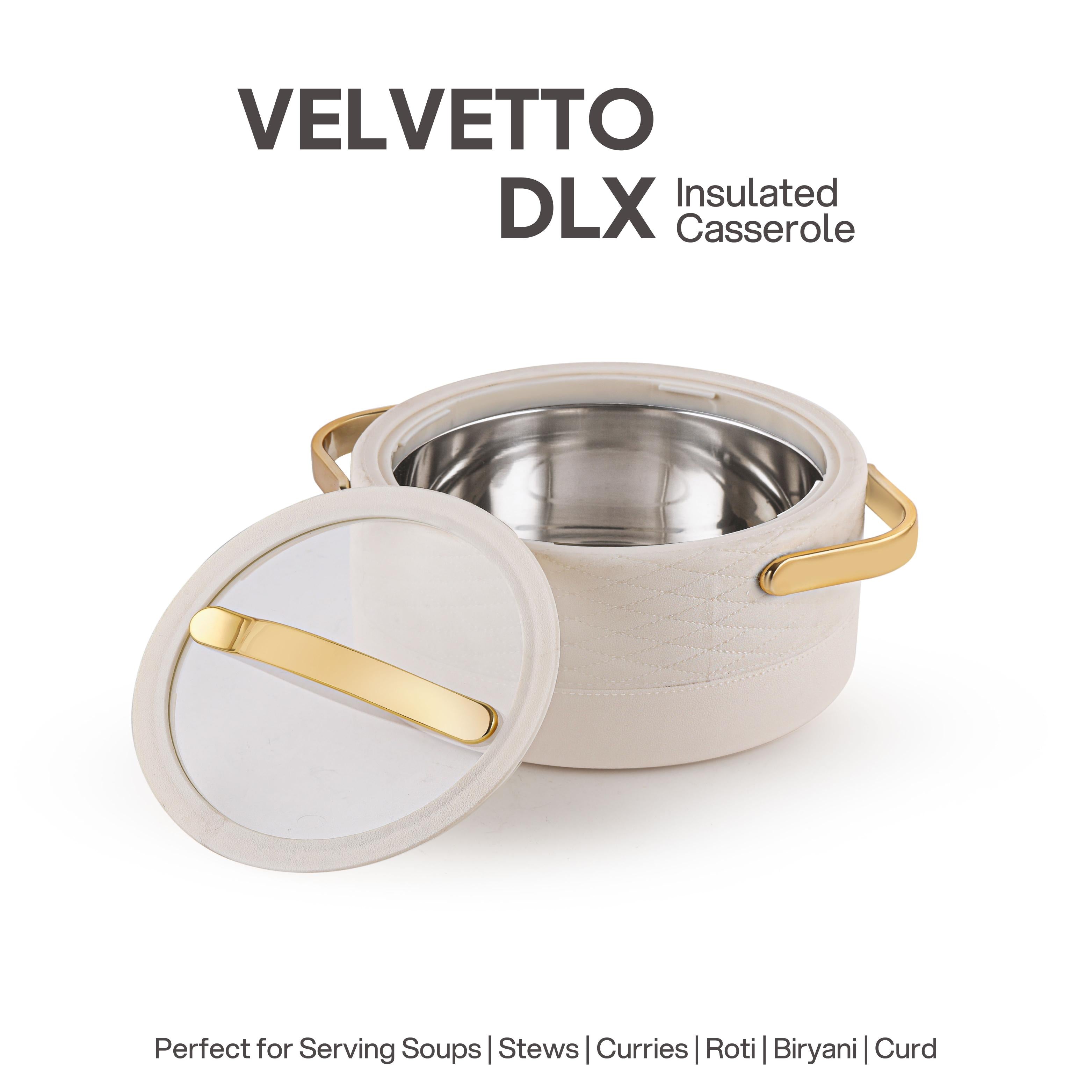 Velvetto Deluxe Insulated Steel Casserole with Glass lid Cream / 2000ml