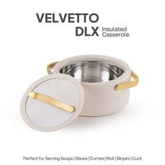 Velvetto Deluxe Insulated Steel Casserole with Glass lid Cream / 2000ml