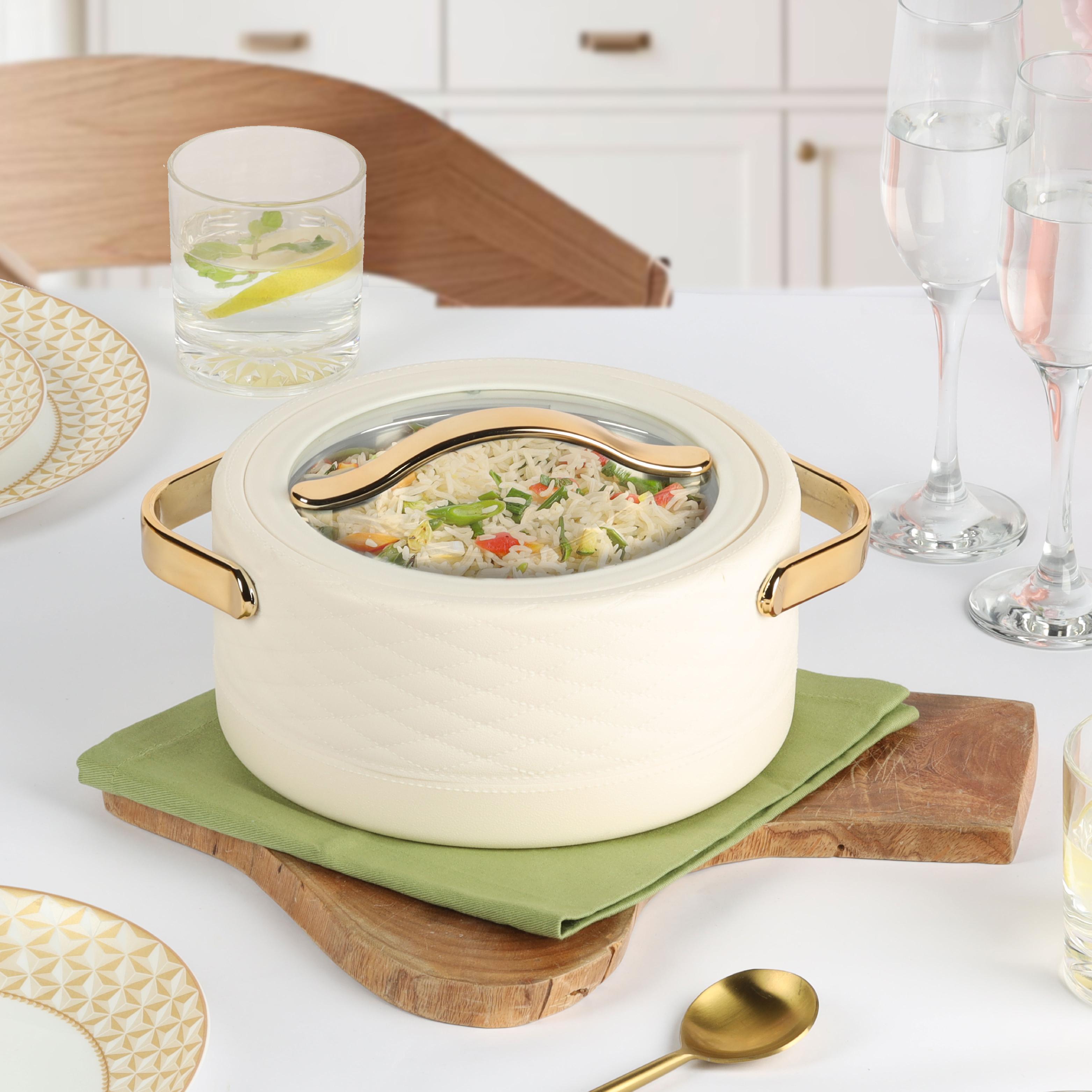 Velvetto Deluxe Insulated Steel Casserole with Glass lid Cream / 2000ml