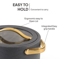 Velvetto Deluxe Insulated Steel Casserole with Glass lid Grey / 2000ml