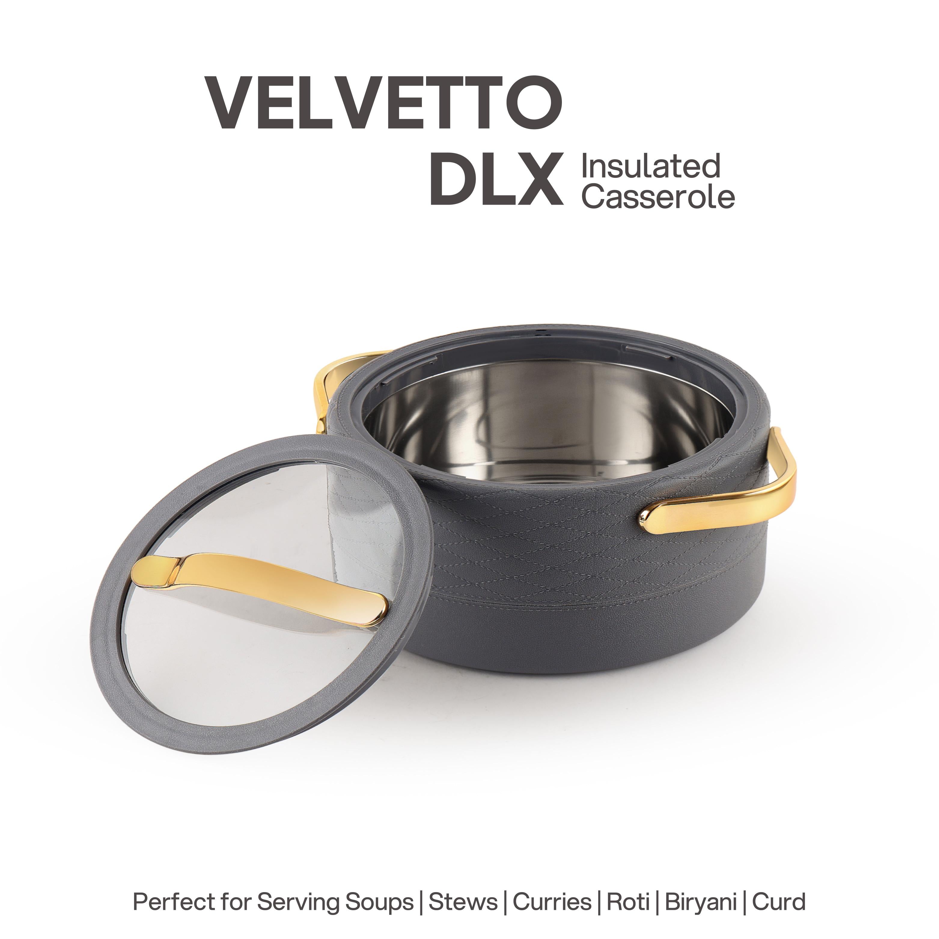 Velvetto Deluxe Insulated Steel Casserole with Glass lid Grey / 2000ml