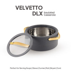 Velvetto Deluxe Insulated Steel Casserole with Glass lid Grey / 2000ml