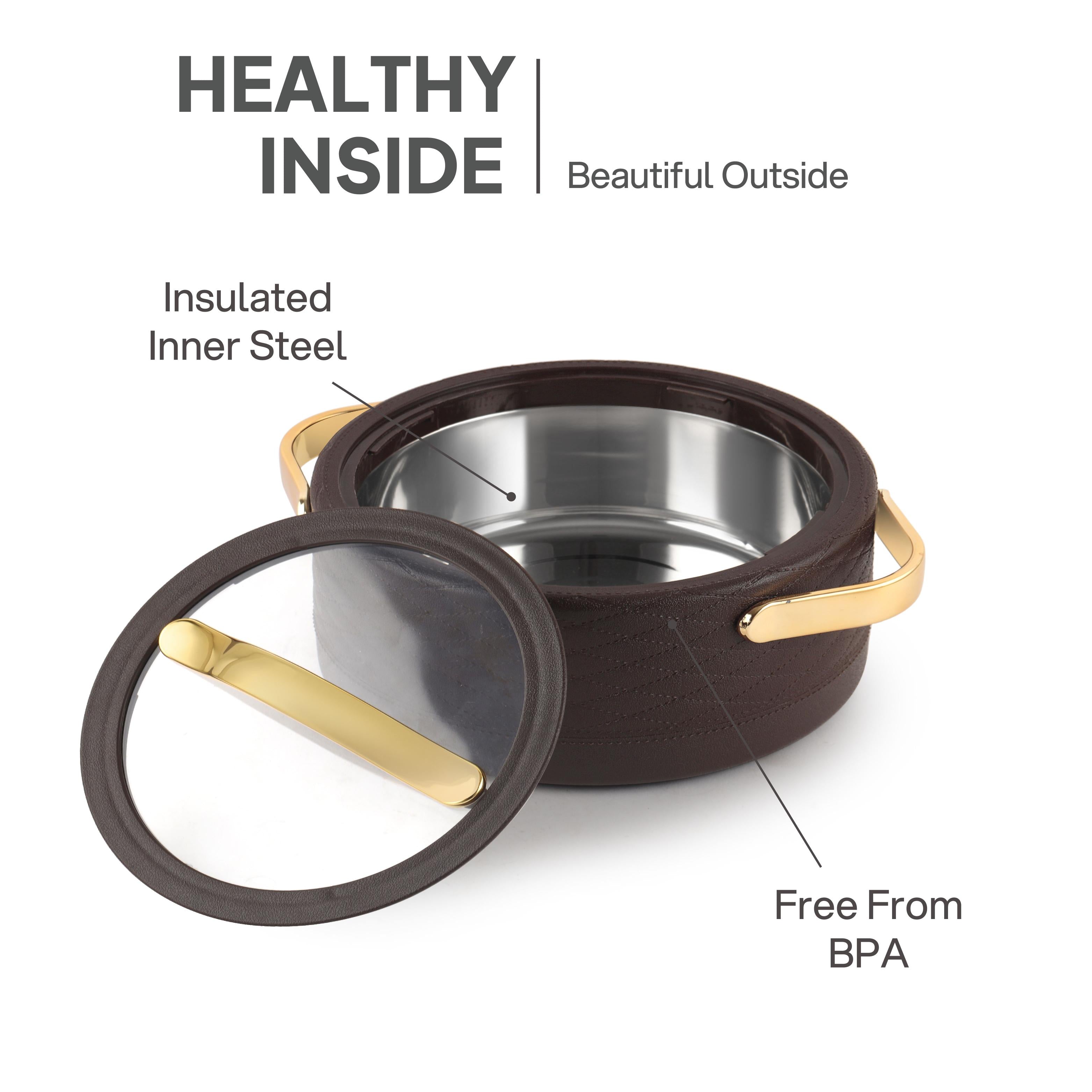 Velvetto Deluxe Insulated Steel Casserole with Glass lid Brown / 2000ml