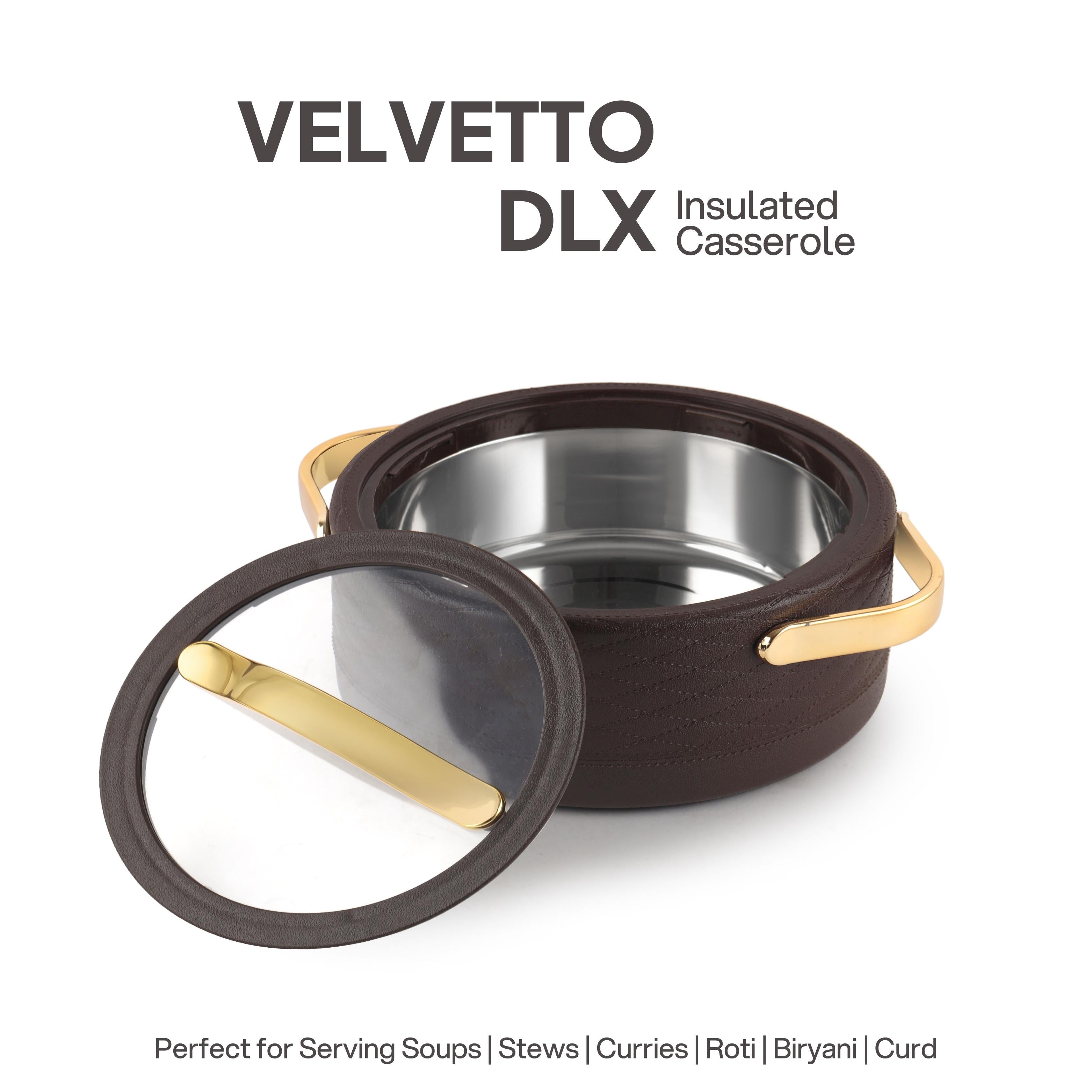 Velvetto Deluxe Insulated Steel Casserole with Glass lid Brown / 2000ml