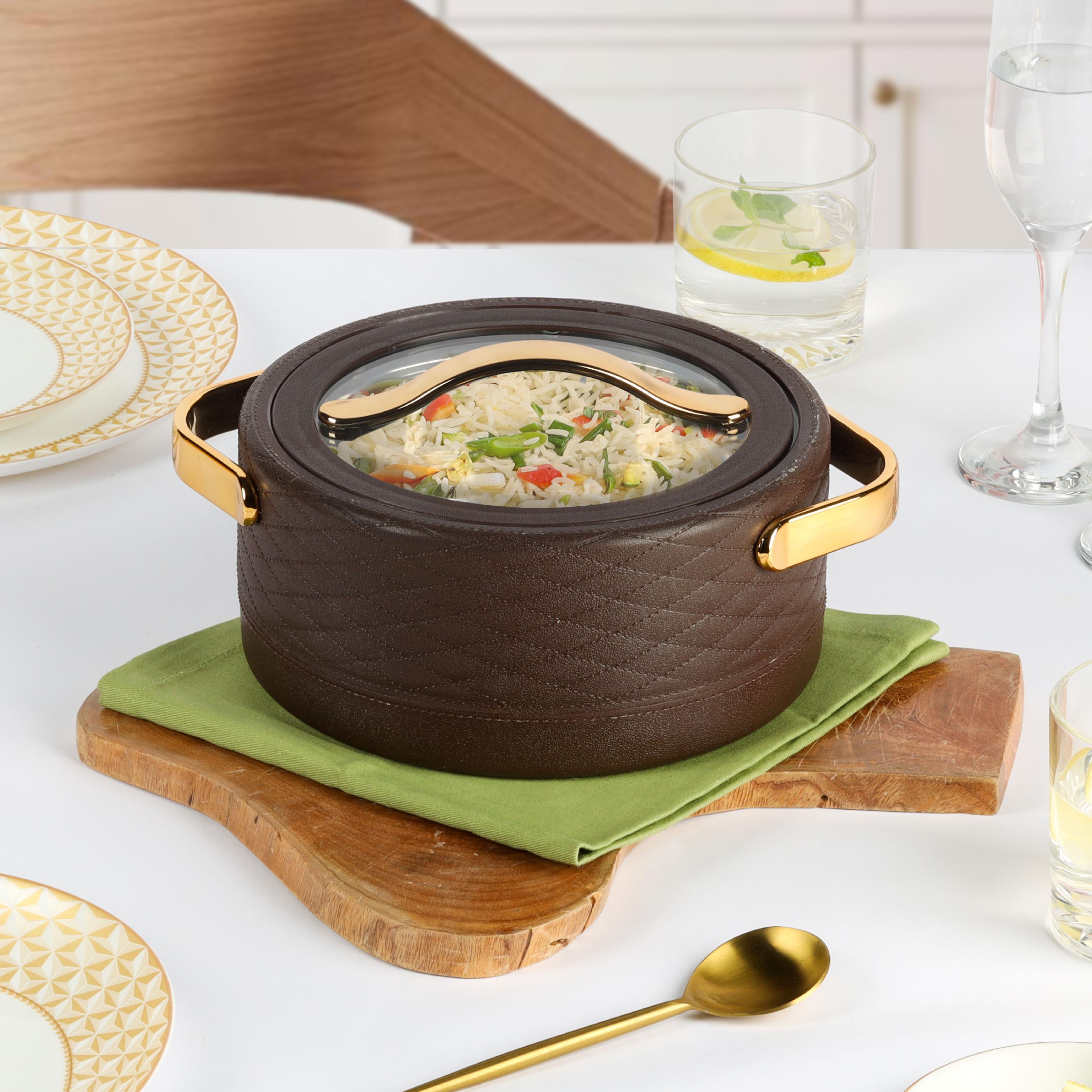 Velvetto Deluxe Insulated Steel Casserole with Glass lid Brown / 2000ml