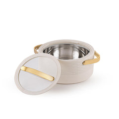 Velvetto Deluxe Insulated Steel Casserole with Glass lid Cream / 2500ml