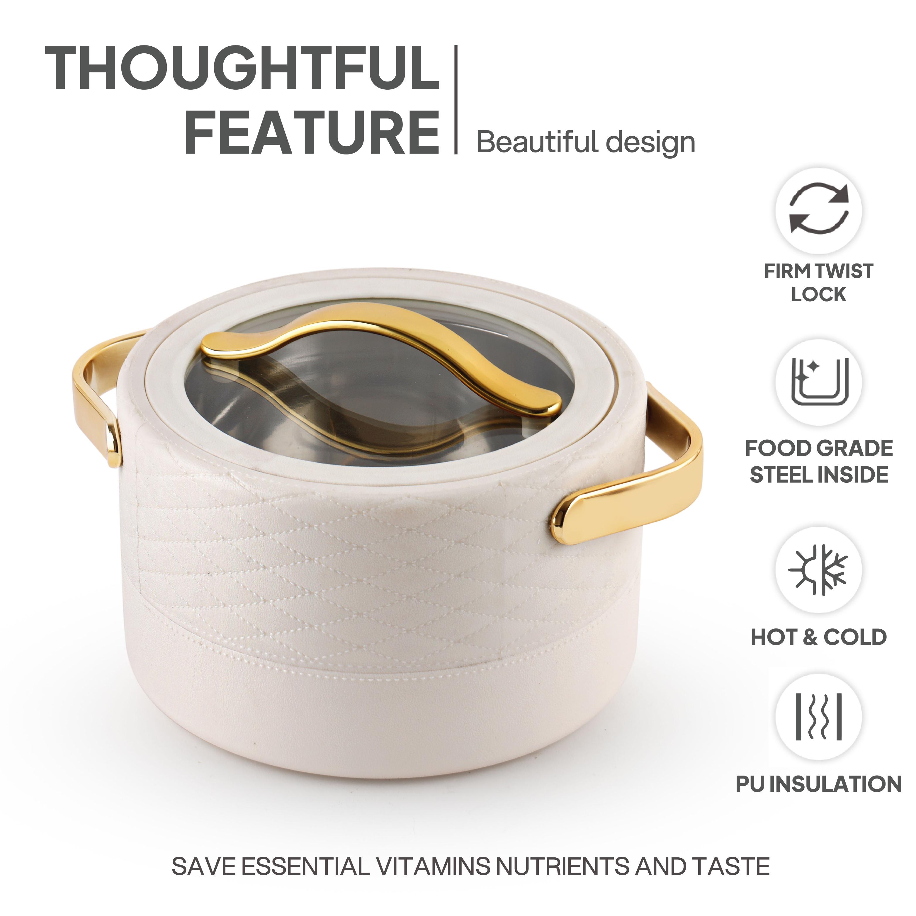 Velvetto Deluxe Insulated Steel Casserole with Glass lid Cream / 2500ml