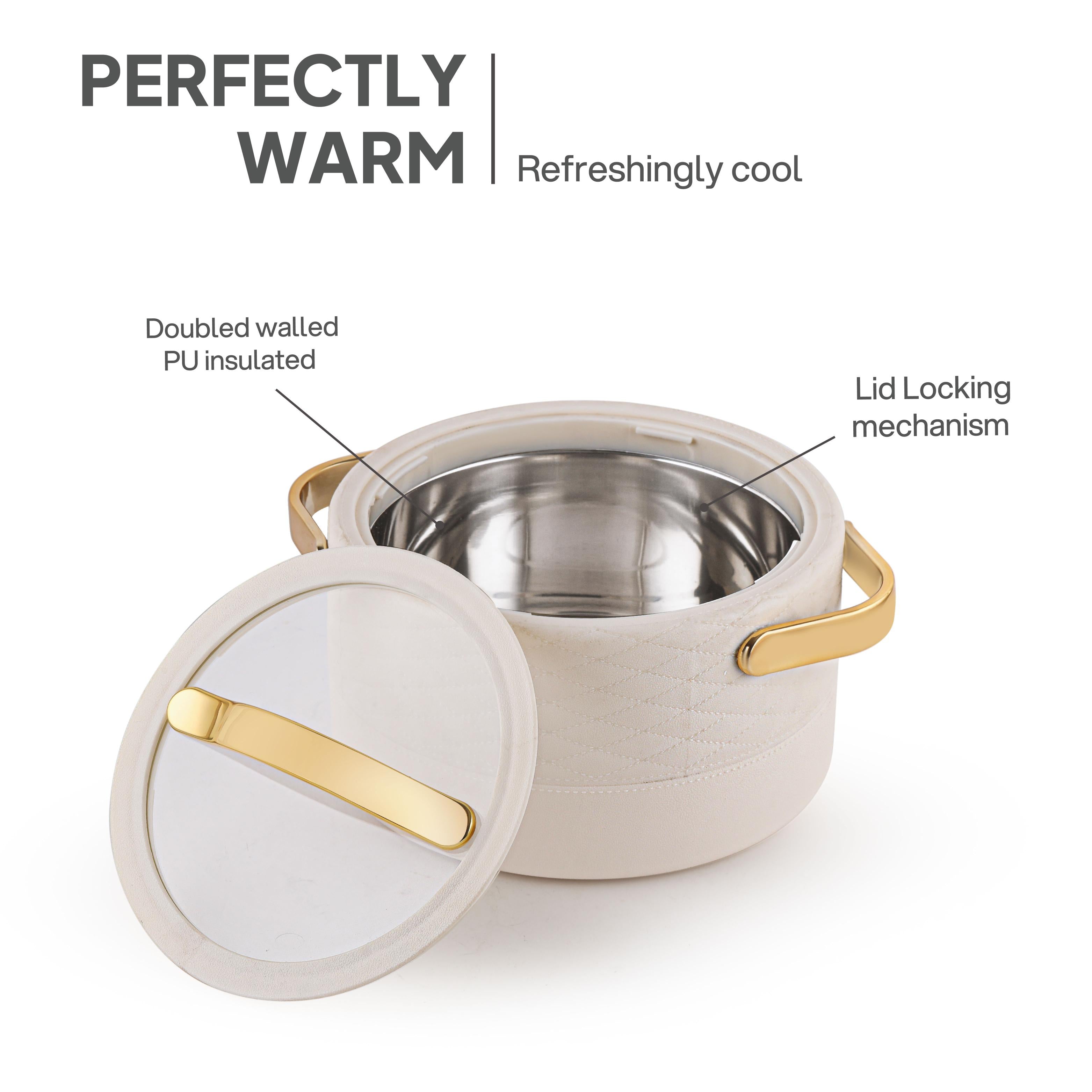 Velvetto Deluxe Insulated Steel Casserole with Glass lid Cream / 2500ml