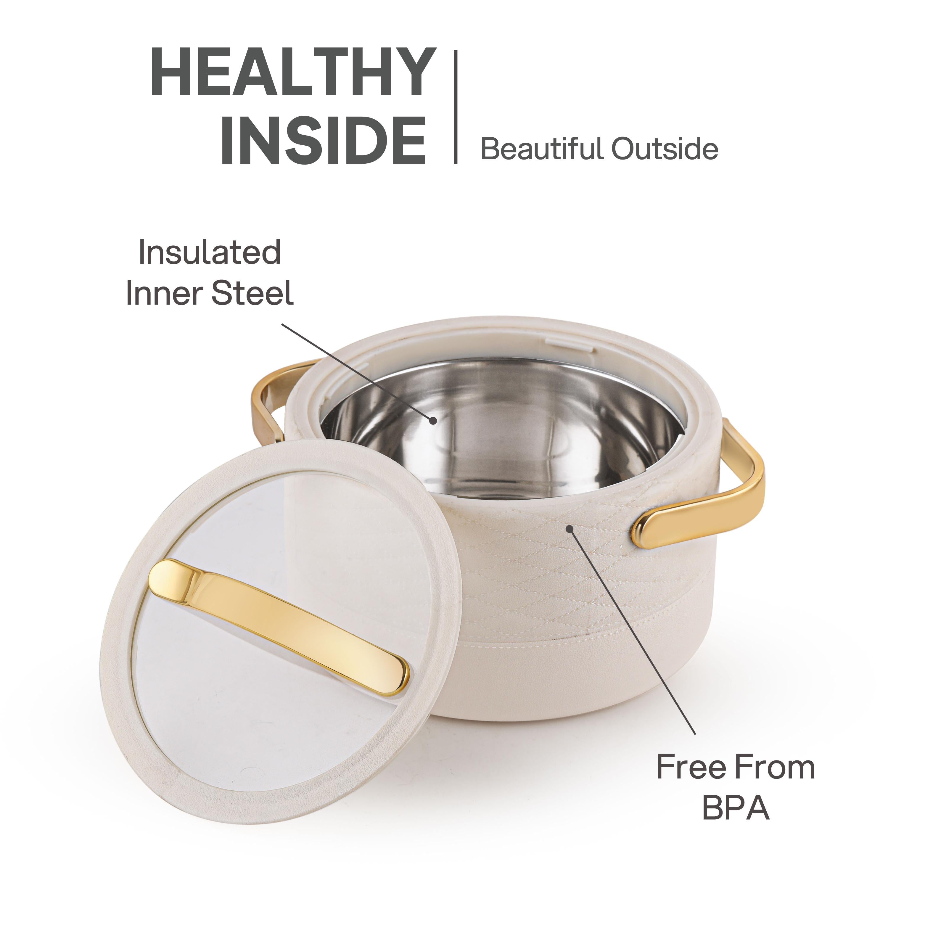 Velvetto Deluxe Insulated Steel Casserole with Glass lid Cream / 2500ml