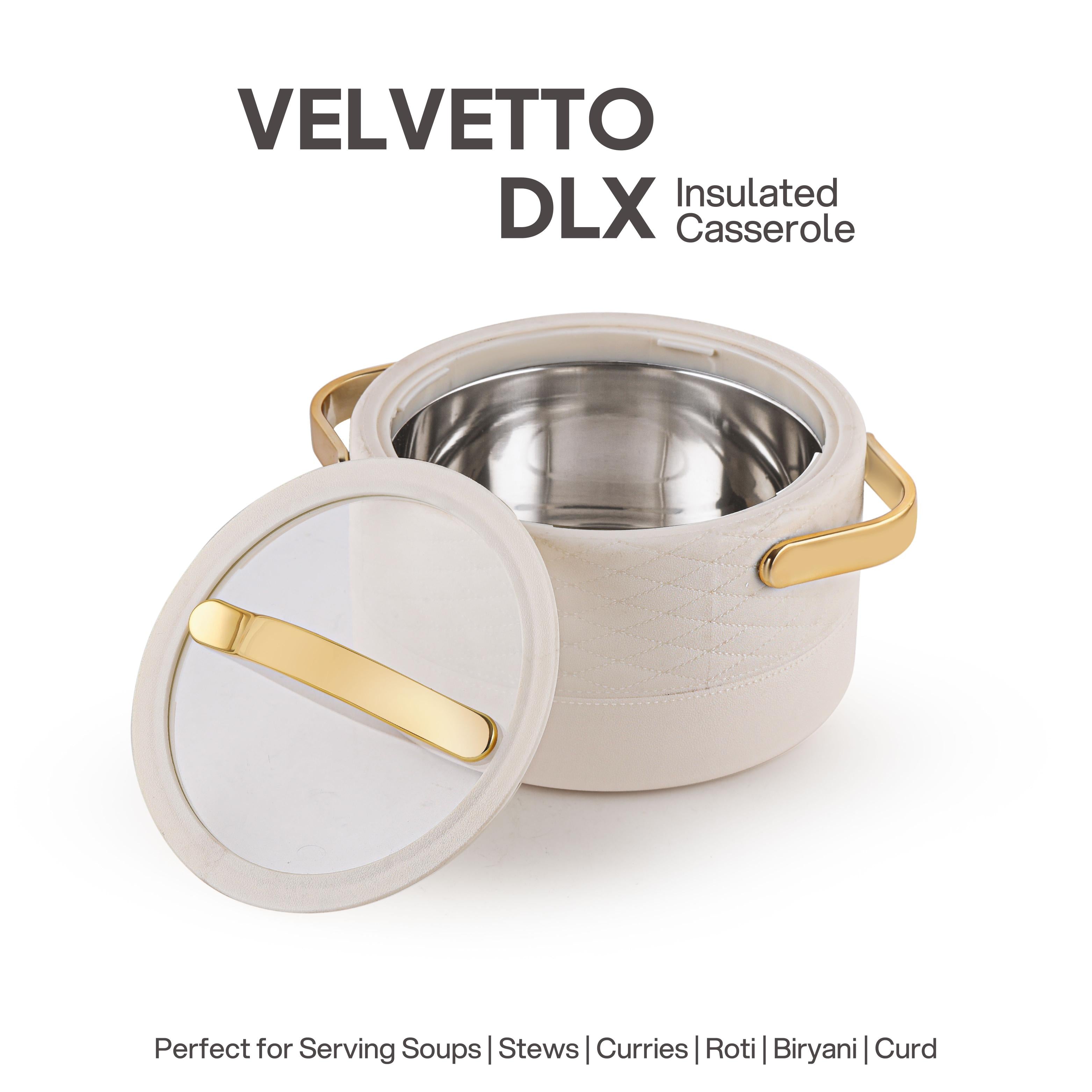 Velvetto Deluxe Insulated Steel Casserole with Glass lid Cream / 2500ml