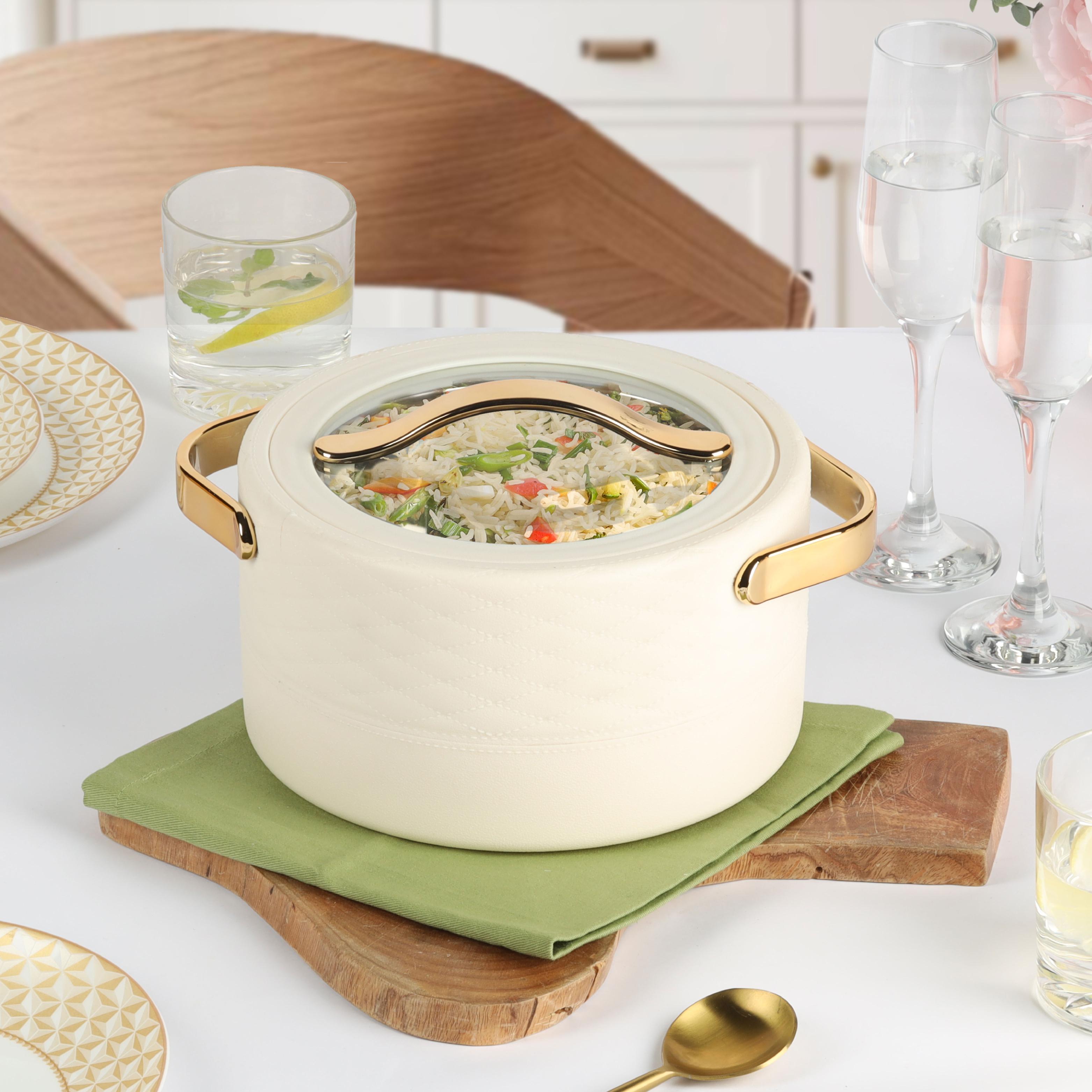 Velvetto Deluxe Insulated Steel Casserole with Glass lid Cream / 2500ml