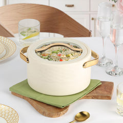 Velvetto Deluxe Insulated Steel Casserole with Glass lid Cream / 2500ml