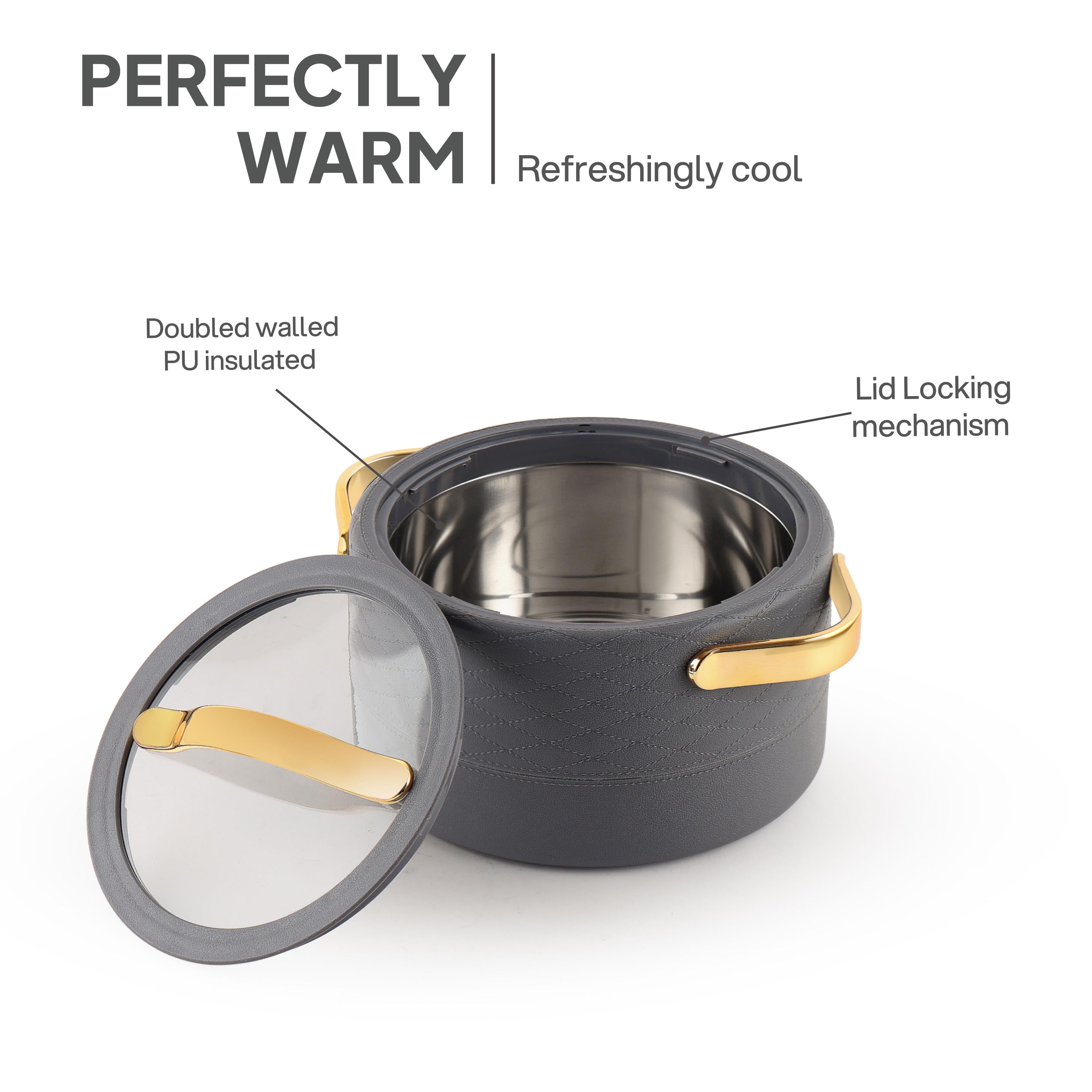 Velvetto Deluxe Insulated Steel Casserole with Glass lid Grey / 2500ml