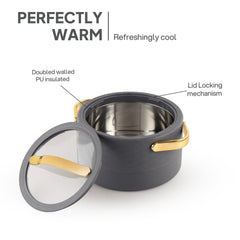 Velvetto Deluxe Insulated Steel Casserole with Glass lid Grey / 2500ml