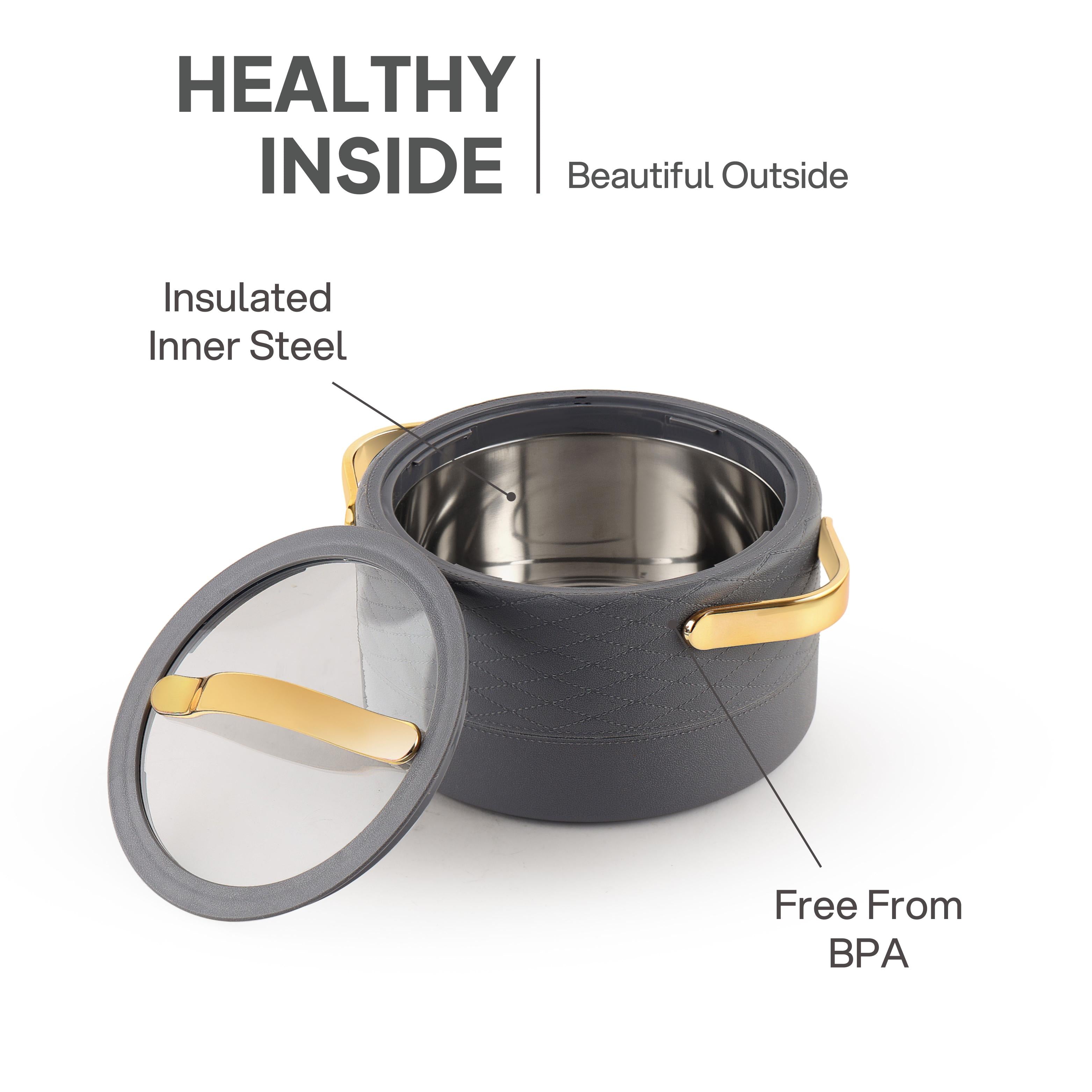 Velvetto Deluxe Insulated Steel Casserole with Glass lid Grey / 2500ml