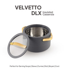 Velvetto Deluxe Insulated Steel Casserole with Glass lid Grey / 2500ml
