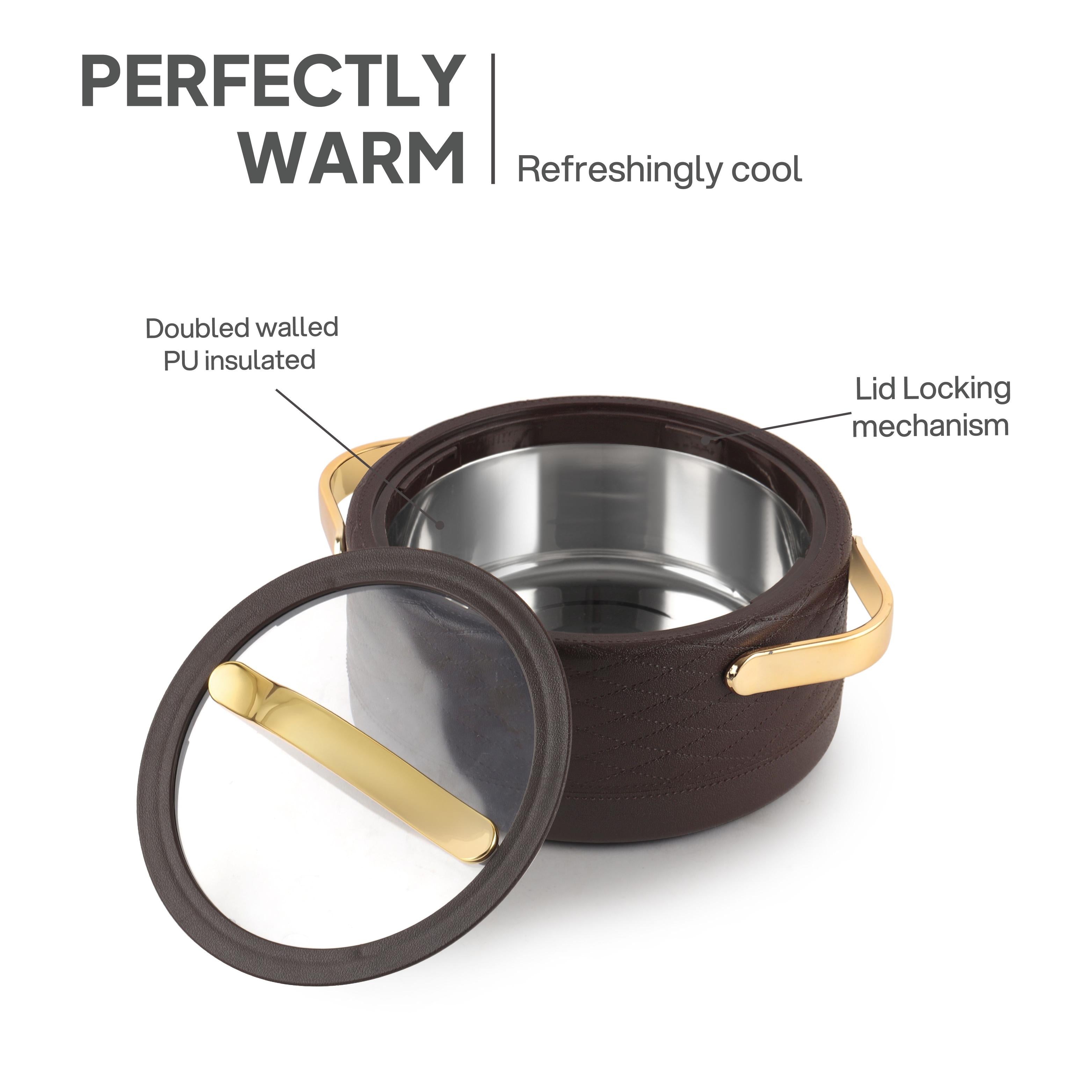 Velvetto Deluxe Insulated Steel Casserole with Glass lid Brown / 2500ml