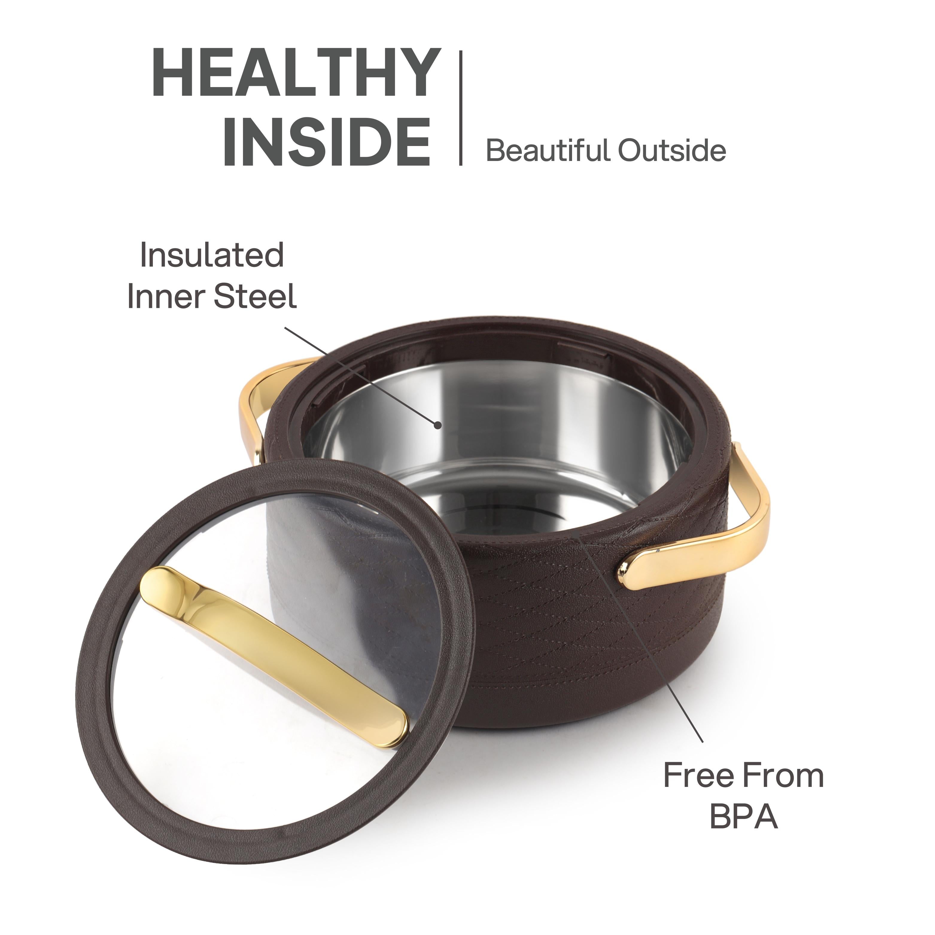 Velvetto Deluxe Insulated Steel Casserole with Glass lid Brown / 2500ml